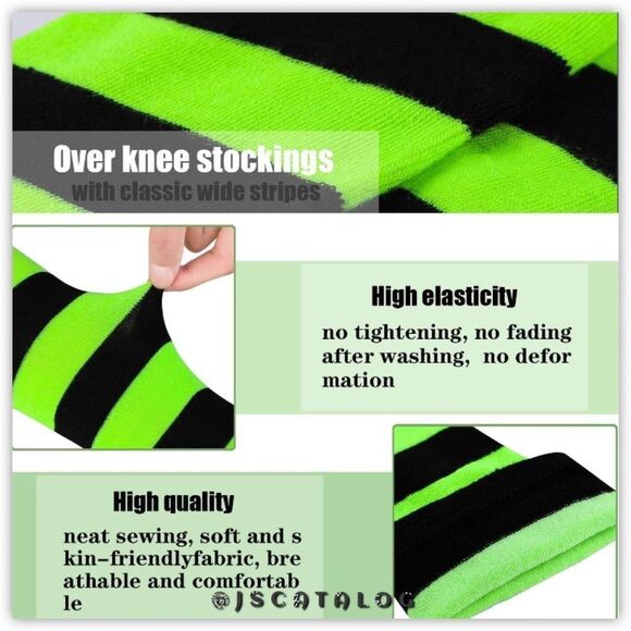 Bright Green & Black Striped Cotton ThighHighs - Picture 7 of 7